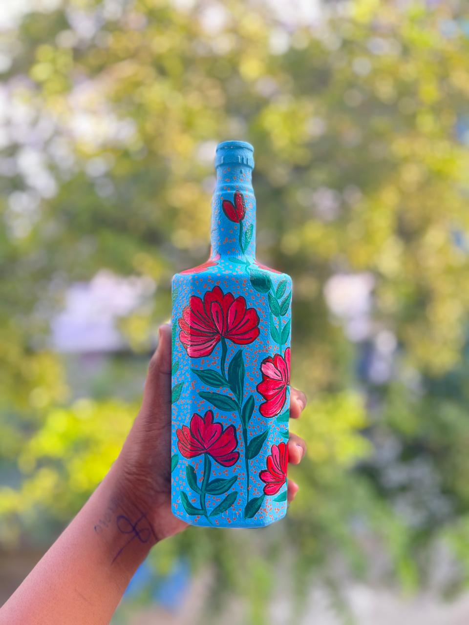 Handpainted Bottle Decor – Vintage Charm